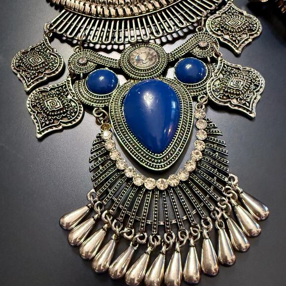Statement Boho Ethnic Tribal Silver Tone Necklace - Picture 4 of 10